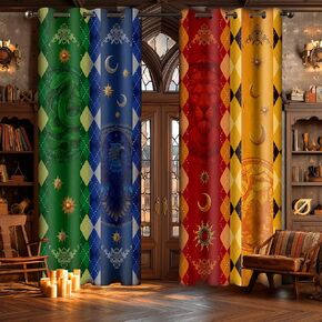 Wizarding House Curtains,Green Blue Red Yellow Magic School Flags Blackout Curtain,4284inch Magic Academy Animal Diamond Pattern Privacy Drapes for Bedroom Living Room,2Panel HILC04 in Saudi Arabia