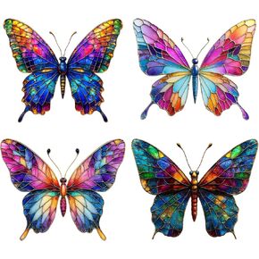 نافذة زجاجية ملونة معلقة على شكل فراشة، 4 قطع من الأكريليك لاصطياد الشمس نافذة داخلية، ديكور نافذة داخلي، هدية تأثير الزجاج الملون الصناعي لها، مجموعة حلية تذكارية in Kuwait