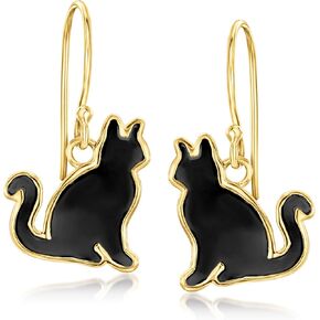 Ross-Simons Onyx Cat Drop Earrings in 18kt Gold Over Sterling in Kuwait