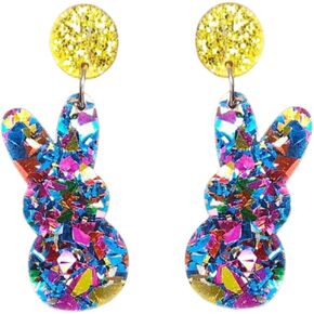 Glittering Easter Bunny Egg Sequin Earrings Women's Colorful Easter Bunny Draping Acrylic Earrings Easter accessories in Kuwait
