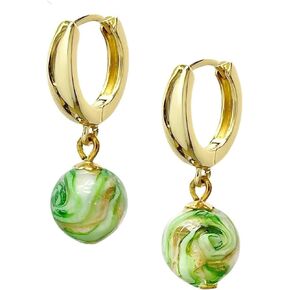 Murano Glass Style Dangle Earrings, Gold Huggie Hoops with Multicolor Glass Marble Beads, Elegant Dainty Murano Style Jewelry Gifts for Women Girls in Kuwait