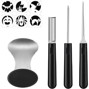 Antner Pumpkin Carving Tools Kit, 4 Pieces Heavy Duty Stainless Steel Carving Tools Set and 6 Pieces Halloween Pumpkin Carved Stencils Stickers in Kuwait