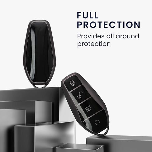 kwmobile Key Cover Compatible with BYD Atto 3 / Sealion/Han/Tang/Dolphin/Seal - Soft TPU Car Key Fob Protector Case - Black Matte/Black in Saudi Arabia
