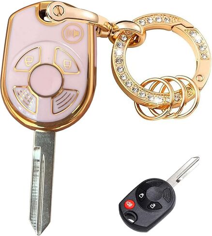 أنظمة دخول بدون مفتاح لغطاء Ford Key Fob مناسب لمفتاح Ford Transit Mustang Fusion Lincoln Mercury الذكي (3 أزرار وردي فضي) in Kuwait