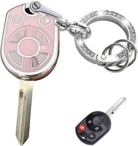أنظمة دخول بدون مفتاح لغطاء Ford Key Fob مناسب لمفتاح Ford Transit Mustang Fusion Lincoln Mercury الذكي (3 أزرار وردي فضي) in Kuwait