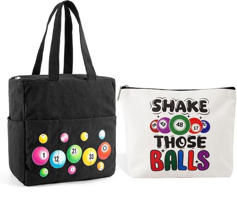 Bingo Bag with Pockets and Handle,Bingo Daubers Bags,Zipper Bingo Tote Bag for Bingo Set Stuff Supplies,Bingo Accessories Bingo Game Prizes for Bingo Lovers Players in Kuwait