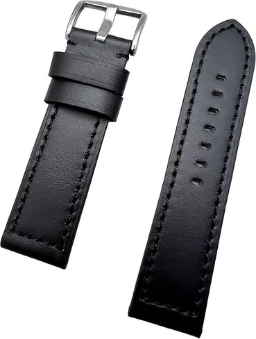 NewLife 26mm Long, Black Leather Watchband Compatible with Panerai Watch | Thick, Smooth, Flat Padded Replacement Watchstrap Bracelet that brings to Any Watch (Mens Long Length) in Saudi Arabia