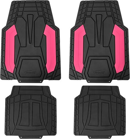 WYLF Automotive Floor Mats - Pink Heavy-Duty Rubber Floor Mats for Cars with Stripe Design, Universal Fit Full Set, Climaproof™ Floor Mats, Trimmable Floor Mats for Most Sedan, SUV, Truck Floor Mats in Saudi Arabia