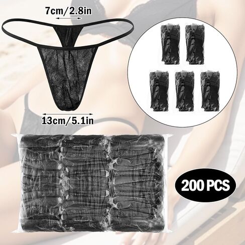 200 PCS Disposable Thong Panties Women T Thong for Spa, Individually Wrapped, Breathable Non Woven Fabric Women's Disposable Underwear for Spray Tanning and Spa Treatments(Black) in Kuwait