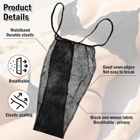 200 PCS Disposable Thong Panties Women T Thong for Spa, Individually Wrapped, Breathable Non Woven Fabric Women's Disposable Underwear for Spray Tanning and Spa Treatments(Black) in Kuwait