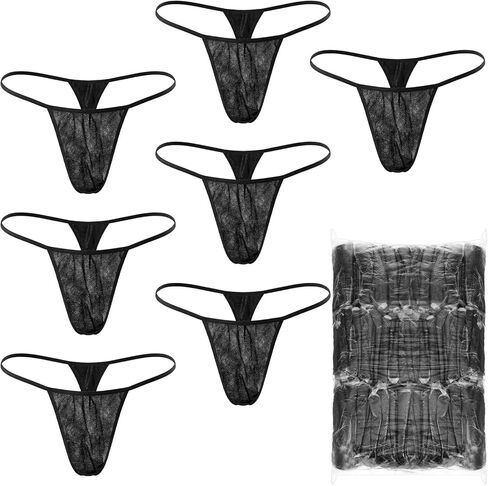 200 PCS Disposable Thong Panties Women T Thong for Spa, Individually Wrapped, Breathable Non Woven Fabric Women's Disposable Underwear for Spray Tanning and Spa Treatments(Black) in Kuwait