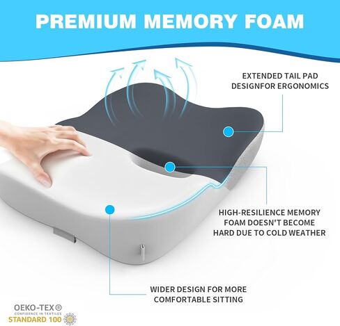 Memory Foam Seat Cushion for Office Chair & Car Seat, Sciatica & Tailbone Pain Relief, Orthopedic Coccyx Cushion with Non-Slip Bottom in Saudi Arabia