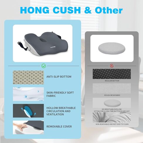 Memory Foam Seat Cushion for Office Chair & Car Seat, Sciatica & Tailbone Pain Relief, Orthopedic Coccyx Cushion with Non-Slip Bottom in Saudi Arabia