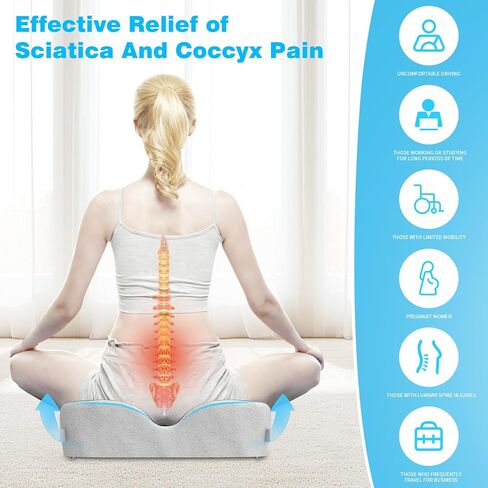 Memory Foam Seat Cushion for Office Chair & Car Seat, Sciatica & Tailbone Pain Relief, Orthopedic Coccyx Cushion with Non-Slip Bottom in Saudi Arabia