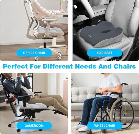 Memory Foam Seat Cushion for Office Chair & Car Seat, Sciatica & Tailbone Pain Relief, Orthopedic Coccyx Cushion with Non-Slip Bottom in Saudi Arabia