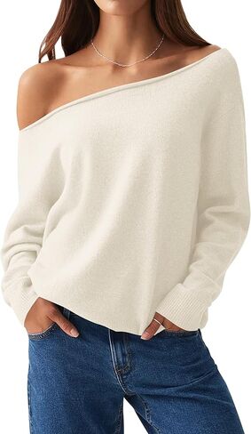 Women Oversized Off Shoulder Sweaters Loose Fit Knit Long Sleeve Tops Casual Pullover Sweater 2025 Fashion Fall Top in Kuwait