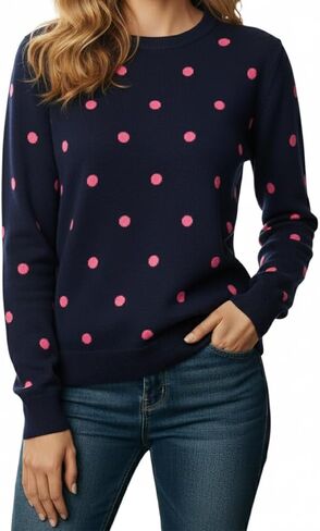 Women's Polka Dot Crewneck Sweater, Casual Long Sleeve Knit Pullover Top, Soft and Comfortable Everyday Wear in Kuwait