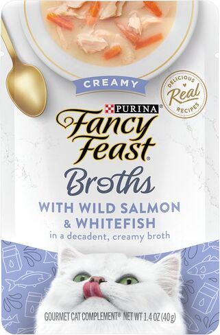 Purina Fancy Feast Lickable Wet Cat Food Broth Topper, Creamy Wild Salmon and Whitefish - (Pack of 16) 1.4 oz. Pouches in Kuwait