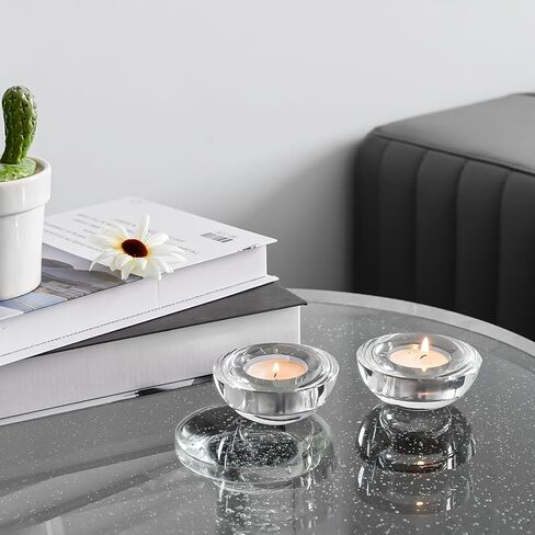 Kitcom Crystal Tealight Candle Holders for Tabletop Home Decor W2.8'' X H1.2'', Comes with Gifed Box(Pack of 2) in Kuwait