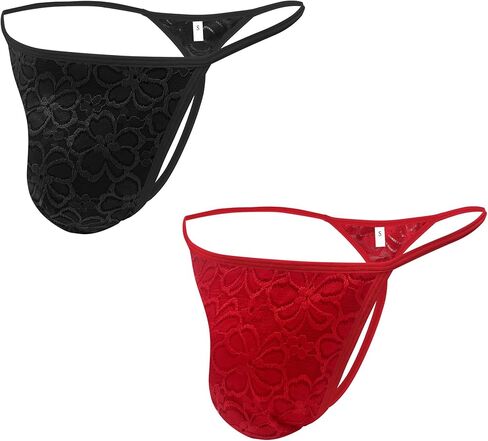 ملابس داخلية رجالية منخفضة الارتفاع من Umiehary من الدانتيل Sissy G String Thongs 2 Pack No Show ملابس داخلية جيدة التهوية للارتداء اليومي والتاريخ الليلي in Kuwait
