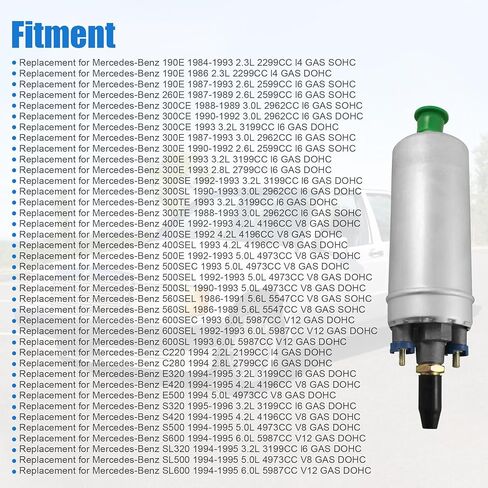 Electric Fuel Pump 0580254911 Replacement for Mercedes-Benz 190E 260E 300CE 300E 300SE 300SL 300TE 400E 400SE 400SEL 500E 500SEC EFI Electric External In Line Fuel Pump With Install Kit 0020918801 in Saudi Arabia