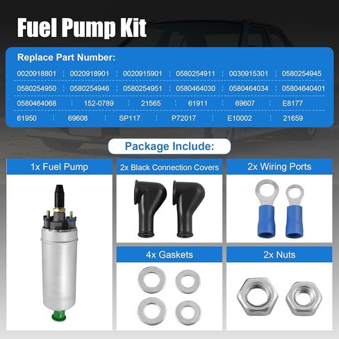 Electric Fuel Pump 0580254911 Replacement for Mercedes-Benz 190E 260E 300CE 300E 300SE 300SL 300TE 400E 400SE 400SEL 500E 500SEC EFI Electric External In Line Fuel Pump With Install Kit 0020918801 in Saudi Arabia