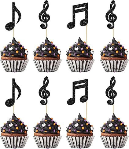 Gyufise 24pcs ملاحظات الموسيقى ملاحظات كب كيك أعلى الأقطار اللامعة الرمز الموسيقي cupcake اختيارات لموسيقى الروك الموسيقية الموسيقية الطفل دش زفاف عيد ميلاد الزخارف الكعكة اللوازم ملونة in Kuwait