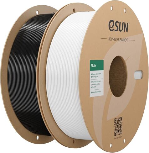eSUN PLA+ خيوط 1.75 مم، خيوط طابعة ثلاثية الأبعاد PLA Plus، دقة الأبعاد +/- 0.03 مم، 1 كجم لكل بكرة، بكرتان خيوط طباعة ثلاثية الأبعاد، أبيض بارد + أسود in Kuwait