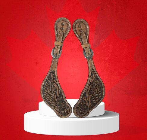 Majestic Ally Western Spur Straps, Genuine Leather, Antique Hand Tooling, Adjustable Stainless Steel Buckle (BLK-SSSF) in Saudi Arabia