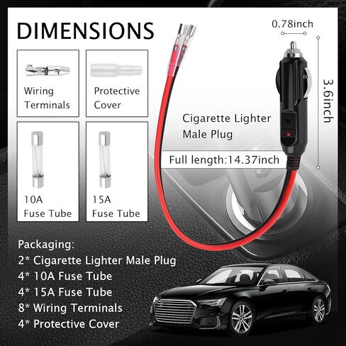2 Pack 12V Cigarette Lighter Plug with LED Indicator & 15A Fuse,16AWG 60W 24/12V Plug Connector Replacement,Universal Cigarette Lighter Male Plugs for Car Vacuum/Tire Inflator in Kuwait