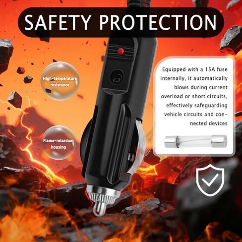 2 Pack 12V Cigarette Lighter Plug with LED Indicator & 15A Fuse,16AWG 60W 24/12V Plug Connector Replacement,Universal Cigarette Lighter Male Plugs for Car Vacuum/Tire Inflator in Kuwait