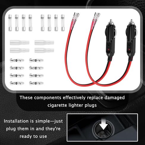 2 Pack 12V Cigarette Lighter Plug with LED Indicator & 15A Fuse,16AWG 60W 24/12V Plug Connector Replacement,Universal Cigarette Lighter Male Plugs for Car Vacuum/Tire Inflator in Kuwait
