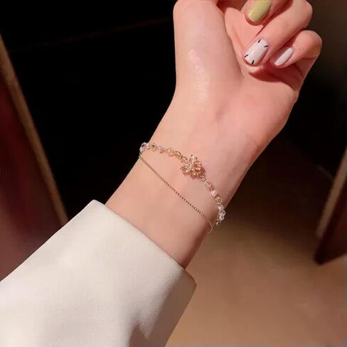 سوار لؤلؤ زركونيا مكعب مطلي بالذهب 18 قيراط سوار نسائي على شكل زهرة مجوهرات هدية-ذهبي in Saudi Arabia