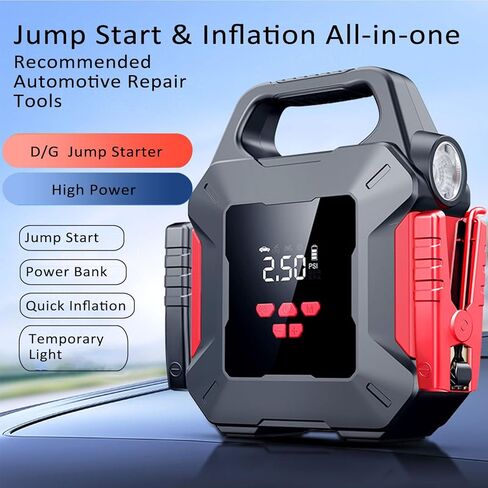 10000 أمبير 26800 مللي أمبير في الساعة، حزمة طاقة محمولة 12 فولت 160 رطل لكل بوصة مربعة مع شاشة LED وكابلات ذكية، ضاغط هواء، حزمة بطارية مصابيح LED لجميع السيارات والشاحنات وسيارات الدفع الرباعي والقوارب والمركبات الترفيهية ومحركات الديزل 10 لتر in Kuwait