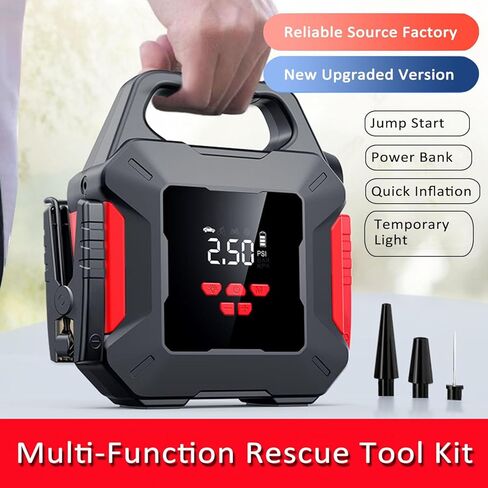 10000 أمبير 26800 مللي أمبير في الساعة، حزمة طاقة محمولة 12 فولت 160 رطل لكل بوصة مربعة مع شاشة LED وكابلات ذكية، ضاغط هواء، حزمة بطارية مصابيح LED لجميع السيارات والشاحنات وسيارات الدفع الرباعي والقوارب والمركبات الترفيهية ومحركات الديزل 10 لتر in Kuwait