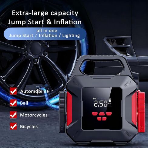 10000 أمبير 26800 مللي أمبير في الساعة، حزمة طاقة محمولة 12 فولت 160 رطل لكل بوصة مربعة مع شاشة LED وكابلات ذكية، ضاغط هواء، حزمة بطارية مصابيح LED لجميع السيارات والشاحنات وسيارات الدفع الرباعي والقوارب والمركبات الترفيهية ومحركات الديزل 10 لتر in Kuwait