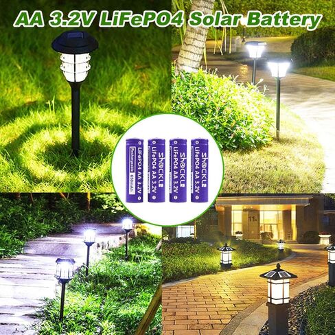 Shockli AA 3.2V Rechargeable Solar Battery with LiFePO4 Charger, AA 3.2 Volt LiFePO4 Solar Battery (4-Pack) for Panel Outdoor Garden Lights in Kuwait