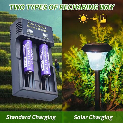 Shockli AA 3.2V Rechargeable Solar Battery with LiFePO4 Charger, AA 3.2 Volt LiFePO4 Solar Battery (4-Pack) for Panel Outdoor Garden Lights in Kuwait