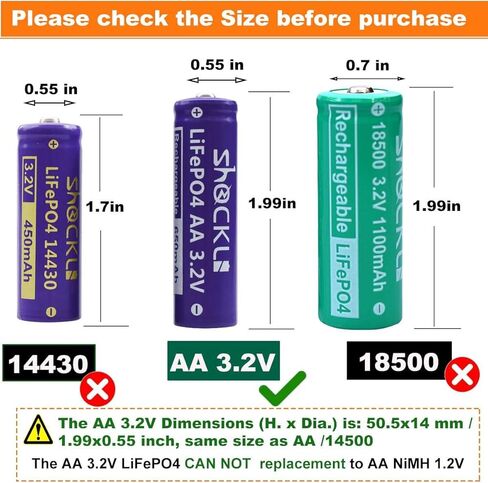 Shockli AA 3.2V Rechargeable Solar Battery with LiFePO4 Charger, AA 3.2 Volt LiFePO4 Solar Battery (4-Pack) for Panel Outdoor Garden Lights in Kuwait