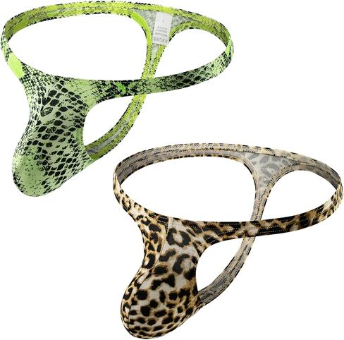 Mens G-String Thong Snake leopard Print Briefs Low Rise Sexy Hot Shorts for Mens Underwear Soft T-Back Thong in Kuwait