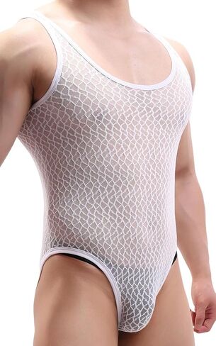 Men's Mesh Sheer Bodysuit See Through One Piece Thong Leotard in Saudi Arabia