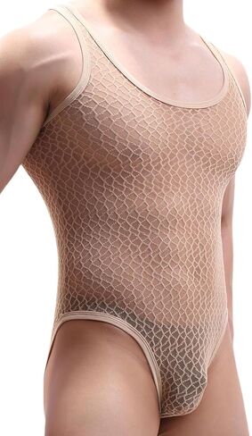 Men's Mesh Sheer Bodysuit See Through One Piece Thong Leotard in Saudi Arabia