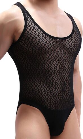 Men's Mesh Sheer Bodysuit See Through One Piece Thong Leotard in Saudi Arabia