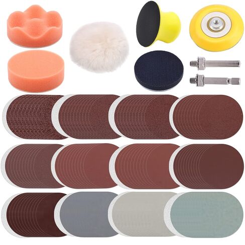120pcs Sand Paper 3 Inch Sanding Disc Grit 60-10000 Wet Dry Sandpaper with 1/4" Shank Backer Plate and Sanding Sponge and Soft Foam Buffering Pad Drill Sanding Attachment in Saudi Arabia