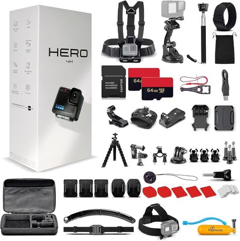 GoPro Hero (Go Pro Hero) Black Compact - Waterproof Action Camera with 4K Ultra HD Video, 12MP Photos, Stabilization + 50-in-1 Accessory Kit + 64GB Card + More in Kuwait