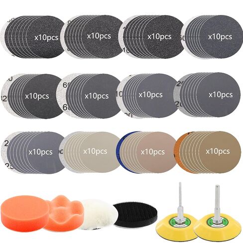 120pcs Sand Paper 3 Inch Sanding Disc Grit 60-10000 Wet Dry Sandpaper with 1/4" Shank Backer Plate and Sanding Sponge and Soft Foam Buffering Pad Drill Sanding Attachment in Saudi Arabia