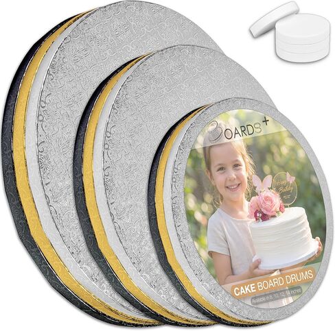 9 Pack Cake Drums in 3 Sizes (8, 10, 12 Inch) & in 3 Colors (Silver, Black, Gold) | 1/2" Thick Cake Rounds, Sturdy & Greaseproof | Free Prop Up Tools | Perfect For Heavy/Tiered Cakes in Kuwait