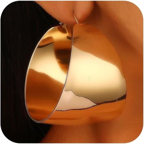 Dainty Chunky Gold Large Round Huggie Hoop Earrings for Women Trendy, Statement Big Thick Silver Wide Polished Earring Non Tarnish Prom Party Jewelry Gifts in Saudi Arabia