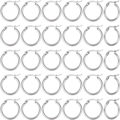 PH PandaHall 30 Pairs Stainless Steel Hoop Earrings for Women Platinum Dangle Earrings Set Jewelry Accessories 19-21mm for Daily Wear Party Christmas Mother's Day Gift Decor in Saudi Arabia