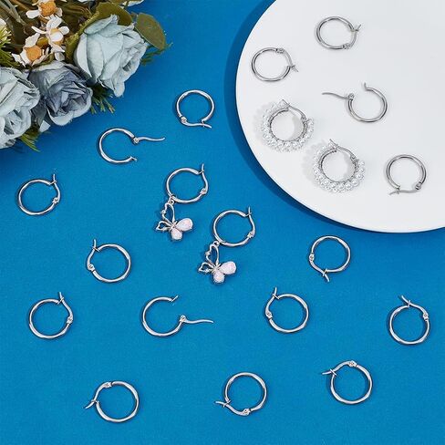 PH PandaHall 30 Pairs Stainless Steel Hoop Earrings for Women Platinum Dangle Earrings Set Jewelry Accessories 19-21mm for Daily Wear Party Christmas Mother's Day Gift Decor in Saudi Arabia